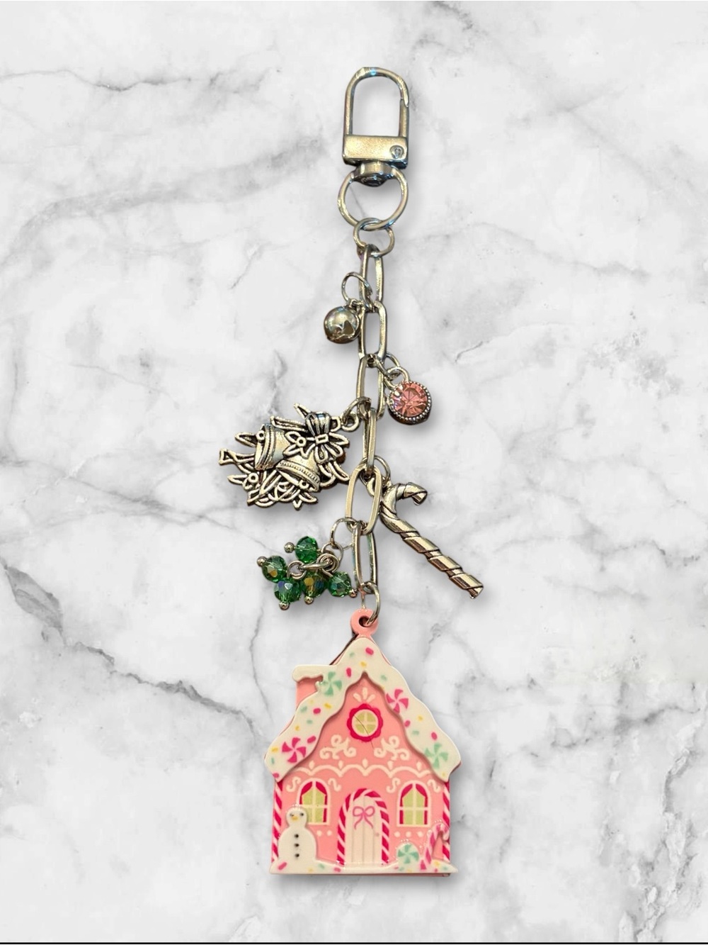 Holiday Gingerbread House Charm Keychain - Pink